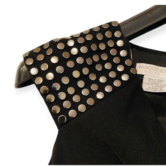 MAGGY LONDON Black Studded Faux Wrap Front Fitted Dress Size 4P - Picture 6 of 7
